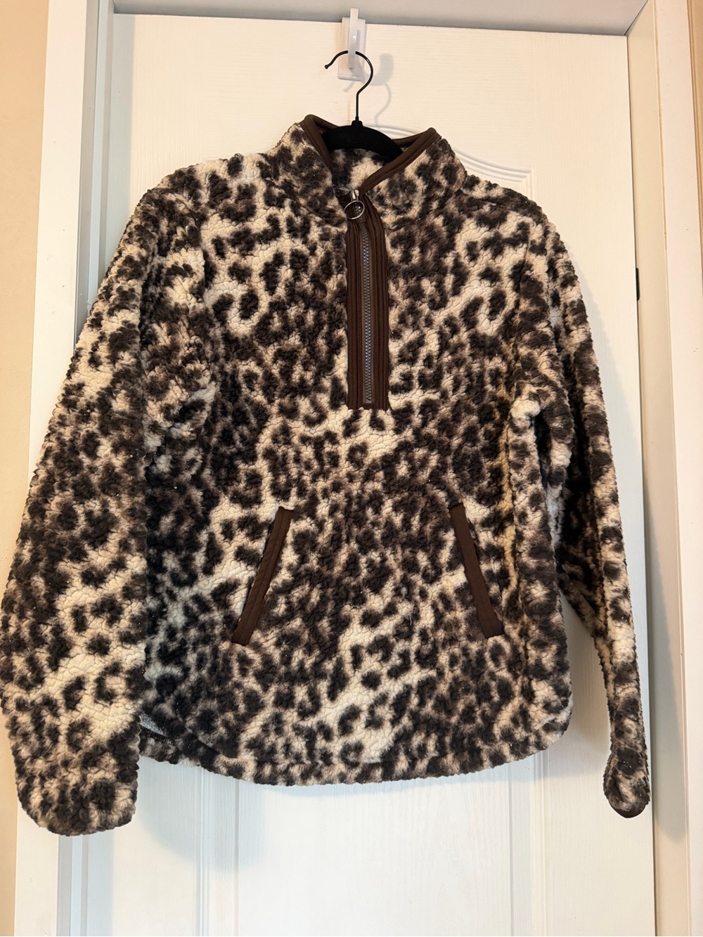 Leopard-Print Teddy Jacket in Brown and Cream